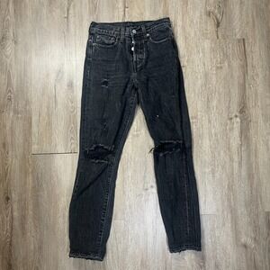 Levi's Jeans Slim Womens Size 25 Black Button Fly Mid Rise Distressed